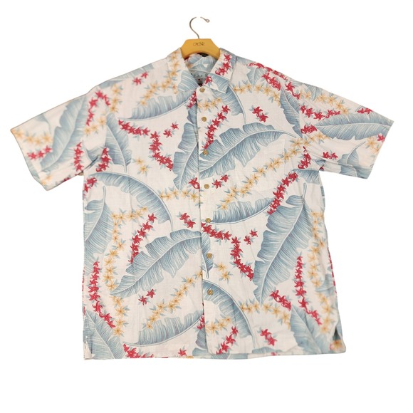 batik bay Other - Batik Bay Mens XL Tropical Reverse Print Cotton Aloha Shirt Floral Palm White